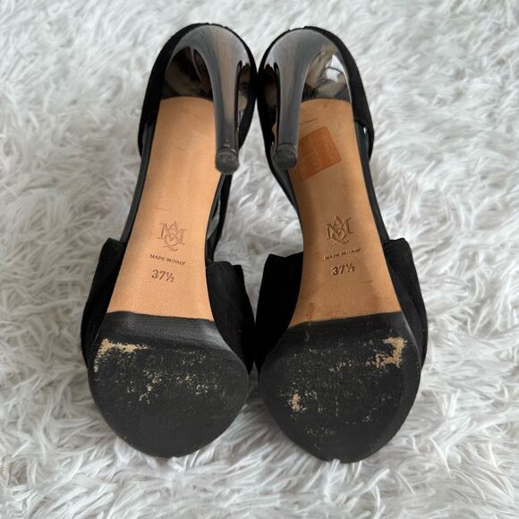 Alexander McQueen Black Suede Strappy Platform Sandals with Horn Heel Size 37.5 - Picture 8 of 11